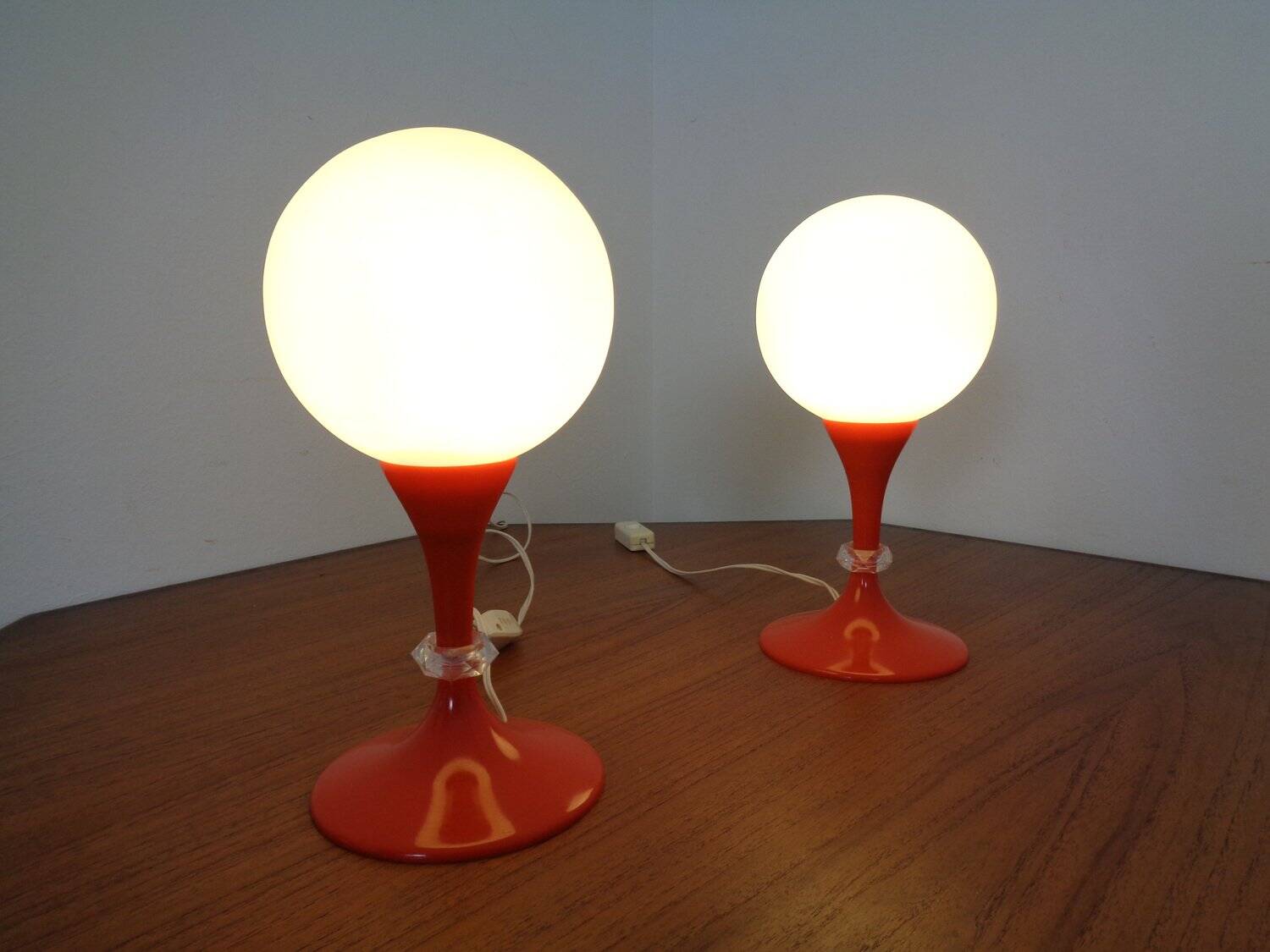 Glass and Plastic Tulip Bedside Lamps, 1970s, Set of 2