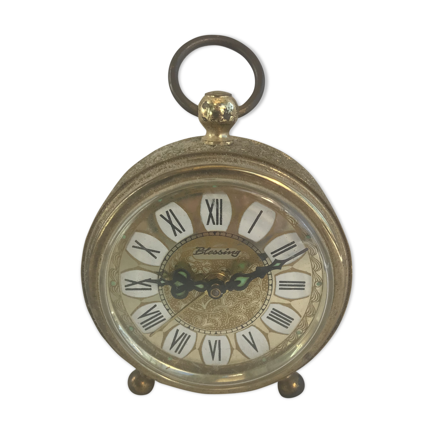 Old Blessing alarm clock gilded metal openwork outline vintage decoration