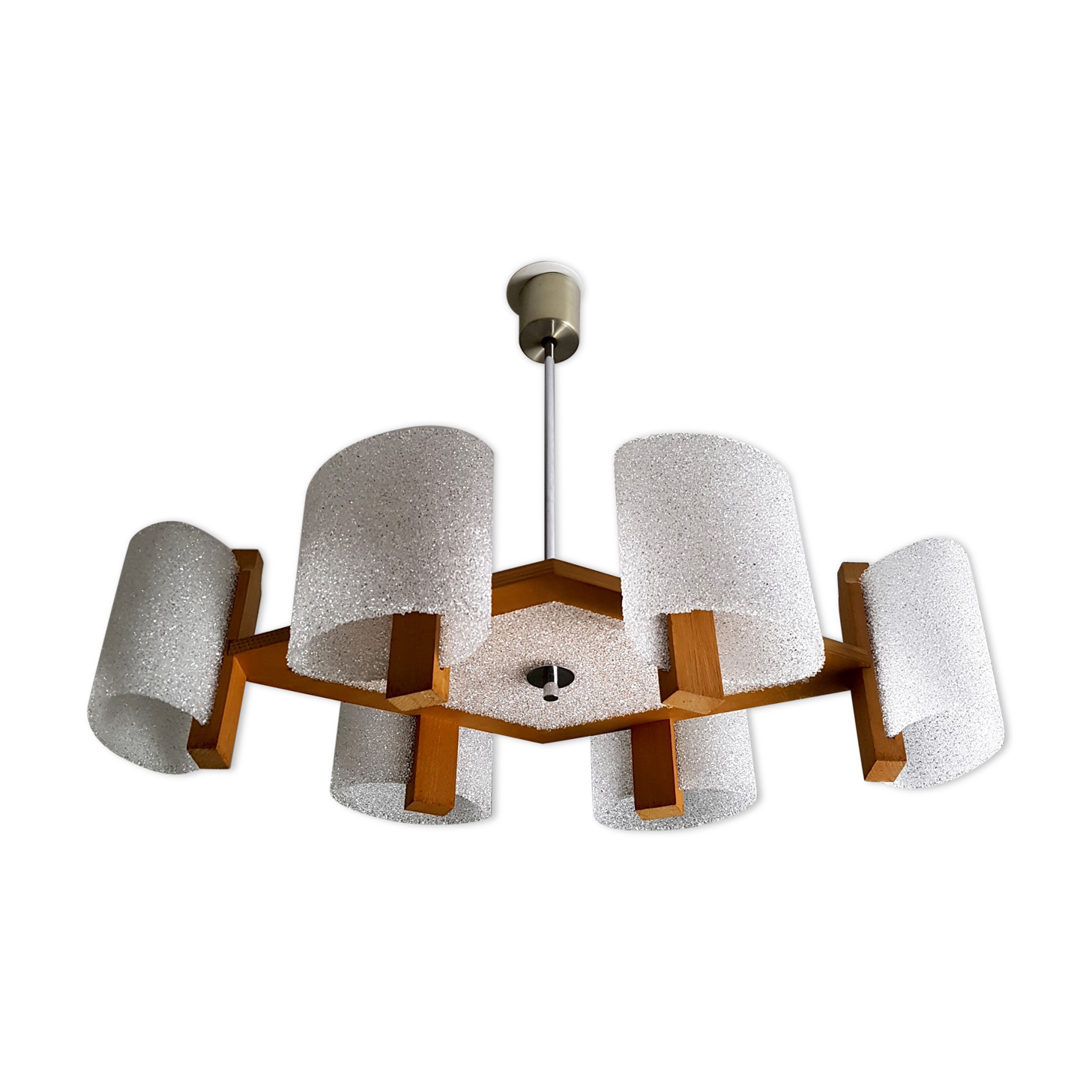 Chandelier Scandinavian 6 fires of wood and perspex vintage