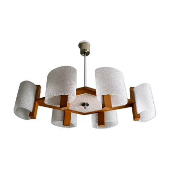 Chandelier Scandinavian 6 fires of wood and perspex vintage