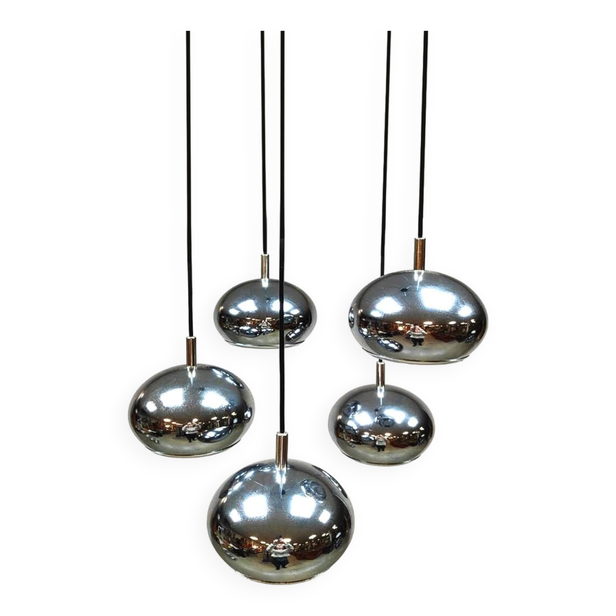 Vintage chrome cascade pendant lamp 'Silver spheres'