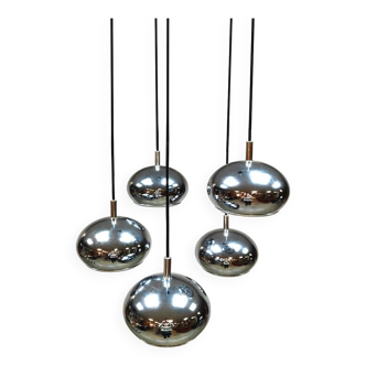 Vintage chrome cascade pendant lamp 'Silver spheres'