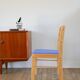 Set of 4 solid pine chairs, reupholstered in ocean blue wool, 1980.