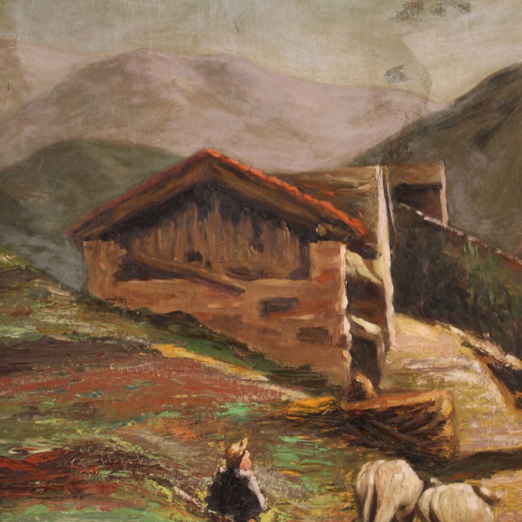 Bucolic landscape painting signed 50's