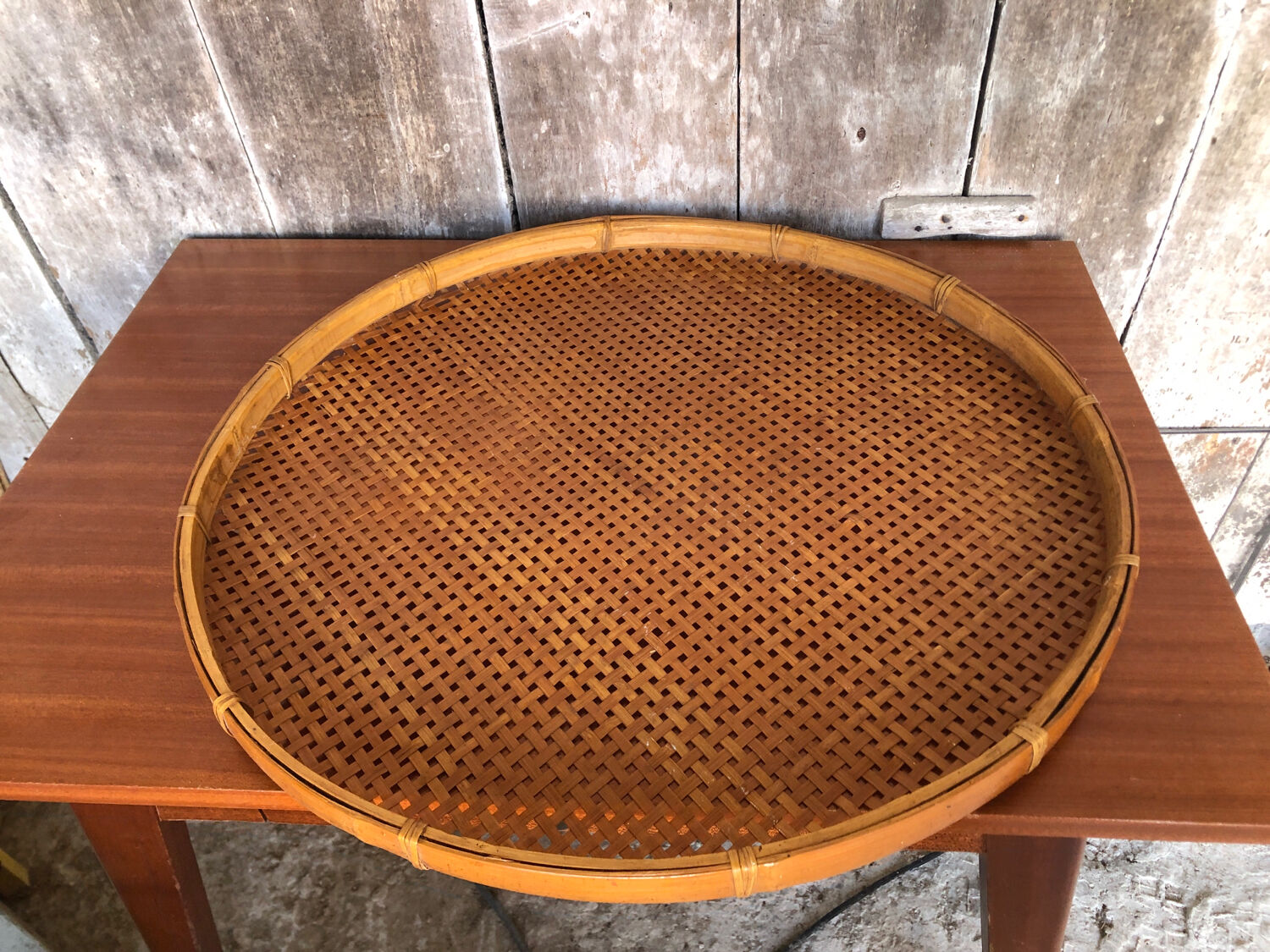 Old vintage braided wicker sieve