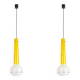 Pair of two-tone yellow and white glass pendant lights. 1960s