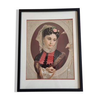 Original late 19th century chromolithograph, The Four Seasons, Winter, framed