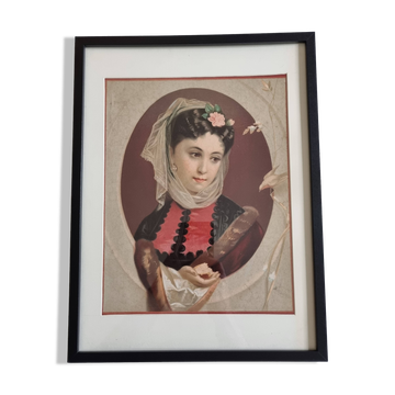Original late 19th century chromolithograph, The Four Seasons, Winter, framed
