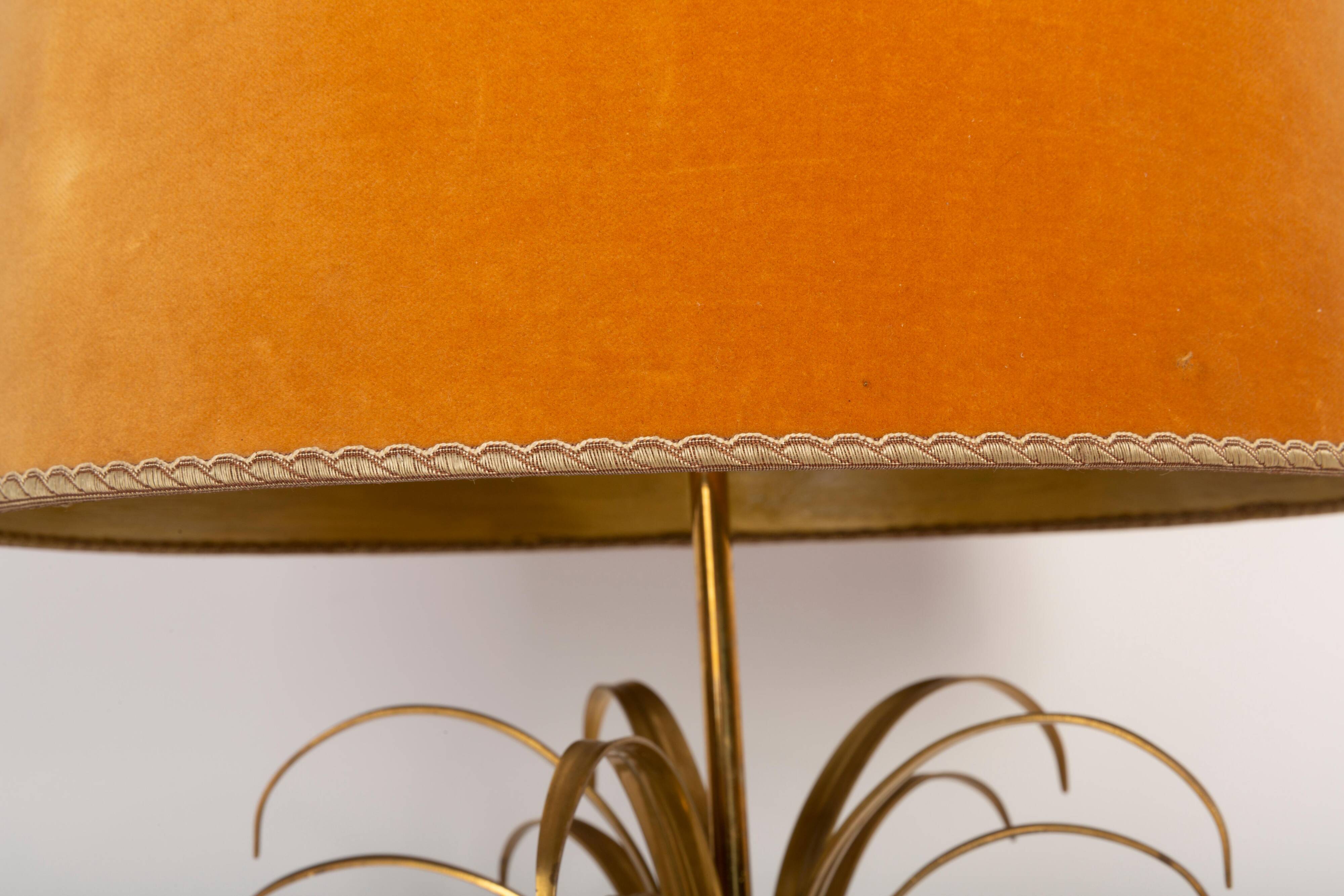Mid-Century Hollywood Regency Orange Velvet Table Lamp, France, 1960s