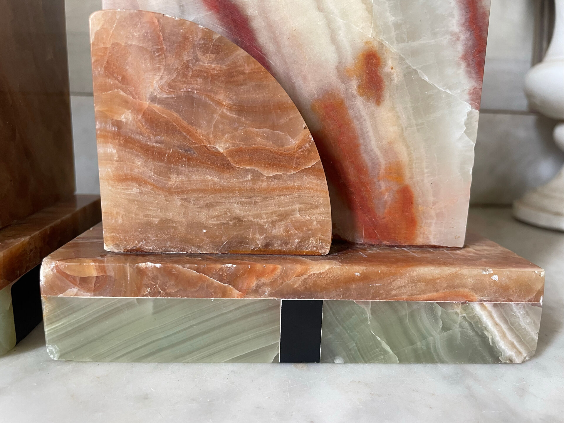 Pair of Art Deco marble and onyx bookends