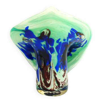 Vase, blown glass, inclusions, large neck, signed Jean Michel Gauthier 2005
