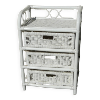 Small 3-drawer piece of furniture in vintage white rattan from 1970