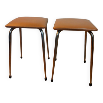 Pair of vintage LM stools in brown imitation leather