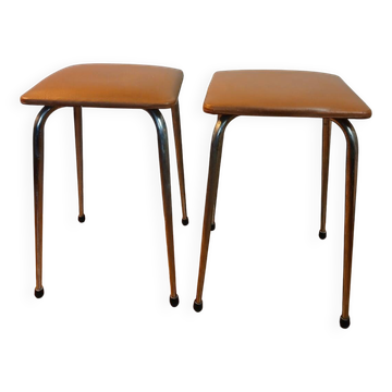 Pair of vintage LM stools in brown imitation leather
