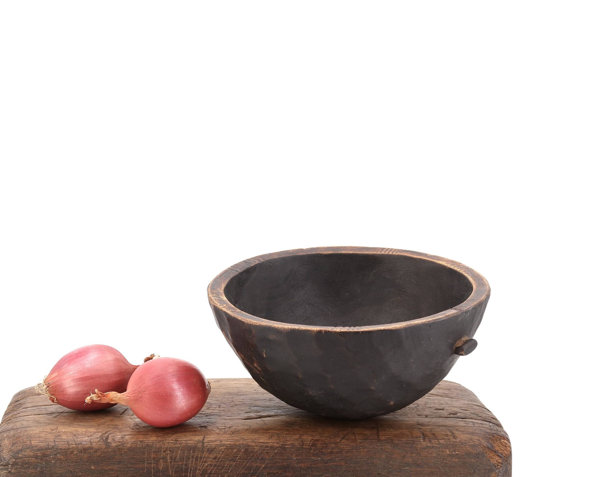 Empty African tumbler pocket dish in blackened wood, 1970s