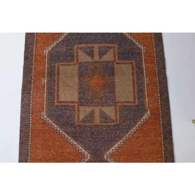 Vintage Turkish Oushak handmade cotton red wool runner 110x370