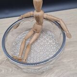 Chiseled glass salad bowl with metal rim