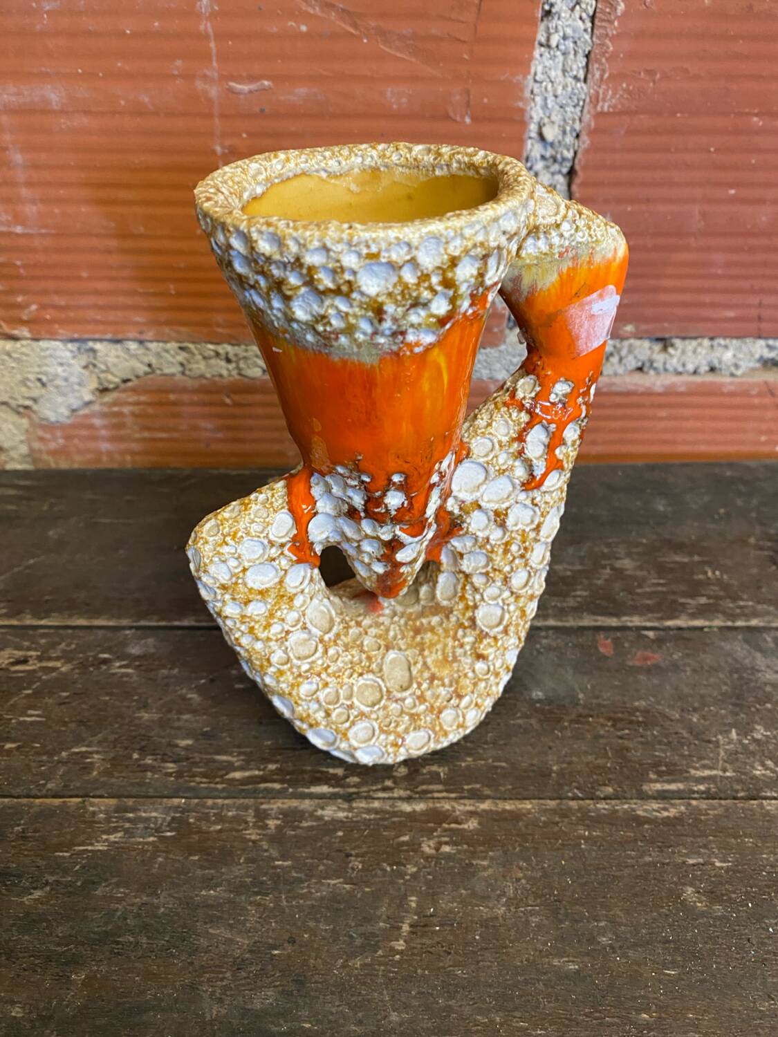 Vase ancien vallauris fat lava céramique écumes jaune & orange vintage