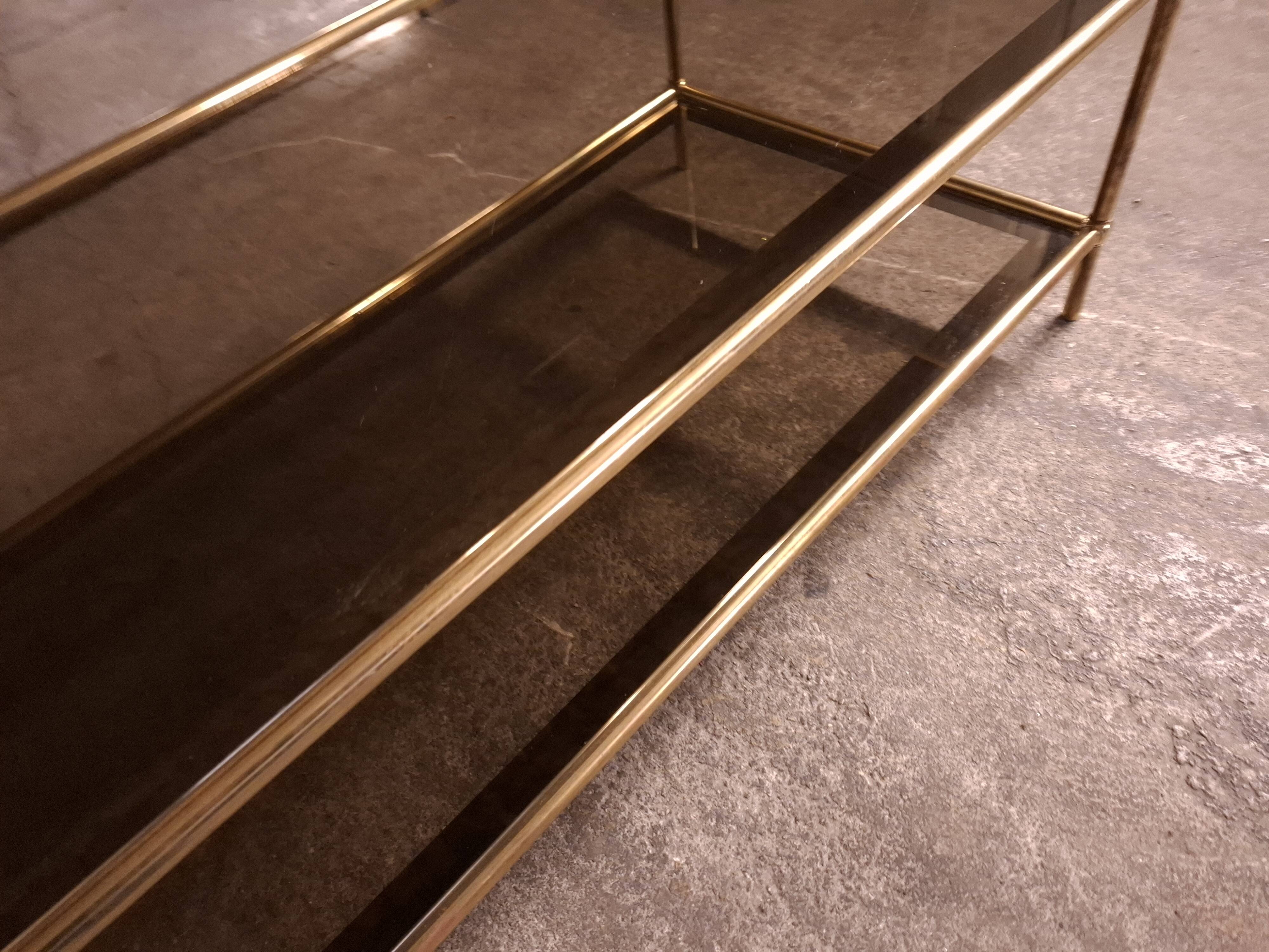 Vintage 80's brass coffee table, glass tops