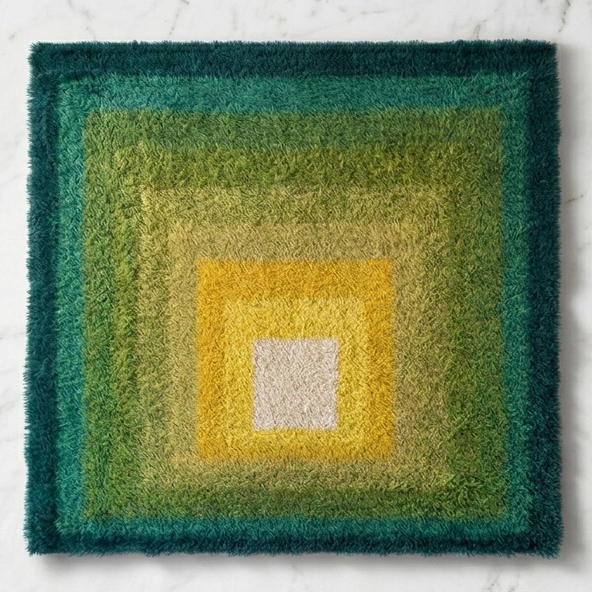 1970s Mid-Century Modern "Homage to the Square" Shag Rug – Geometric Op-Art