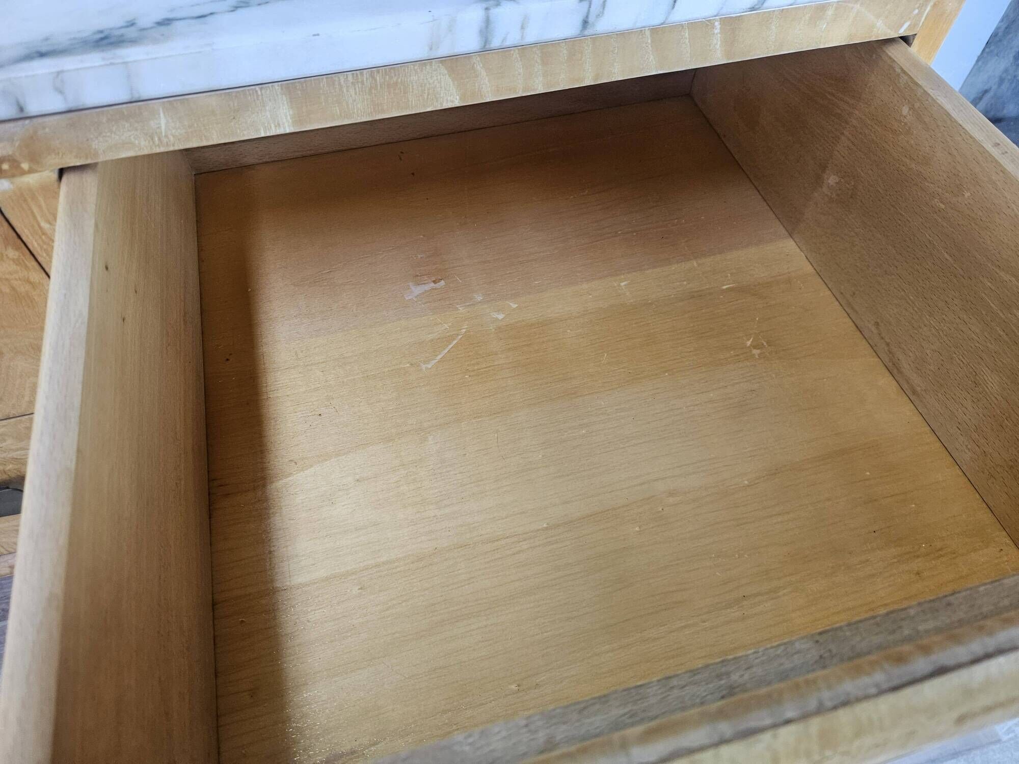 1950s maple chest of drawers with a marble top