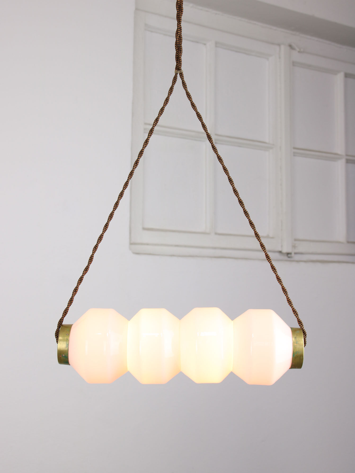 Mid-century opaline & brass pendant lamp
