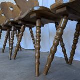 Set of 6 Vintage Tyrolean Heart Cutout Wooden Dining Chairs / Darker Brown