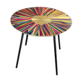 Round coffee table in straw marquetry