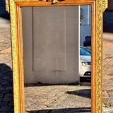 Authentic original Italian fireplace mirror, frame and pediment.