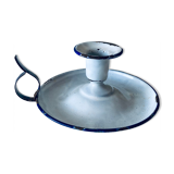 Antique candle holder in white and blue enamelled metal