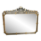 Venetian Rectangular Gold Floreal Hand-Carving Mirror in Murano Glass Style