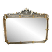 Miroir vénitien rectangulaire doré floréal sculpté à la main dans le style du verre de Murano
