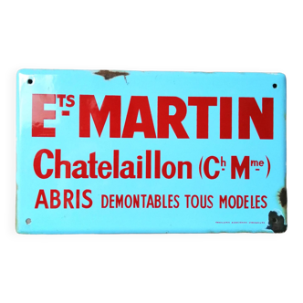 Enameled plaque “ets martin, chatelaillon, charente maritimes”