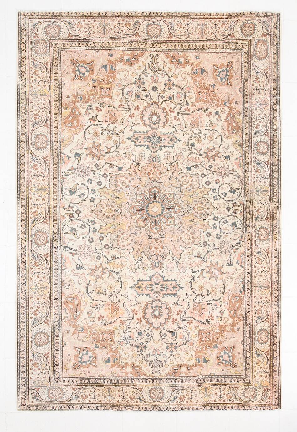 Vintage Cream & Brown Classic Pattern Persian Rug, 193x286Cm