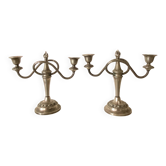 Pair of double silver candlesticks
