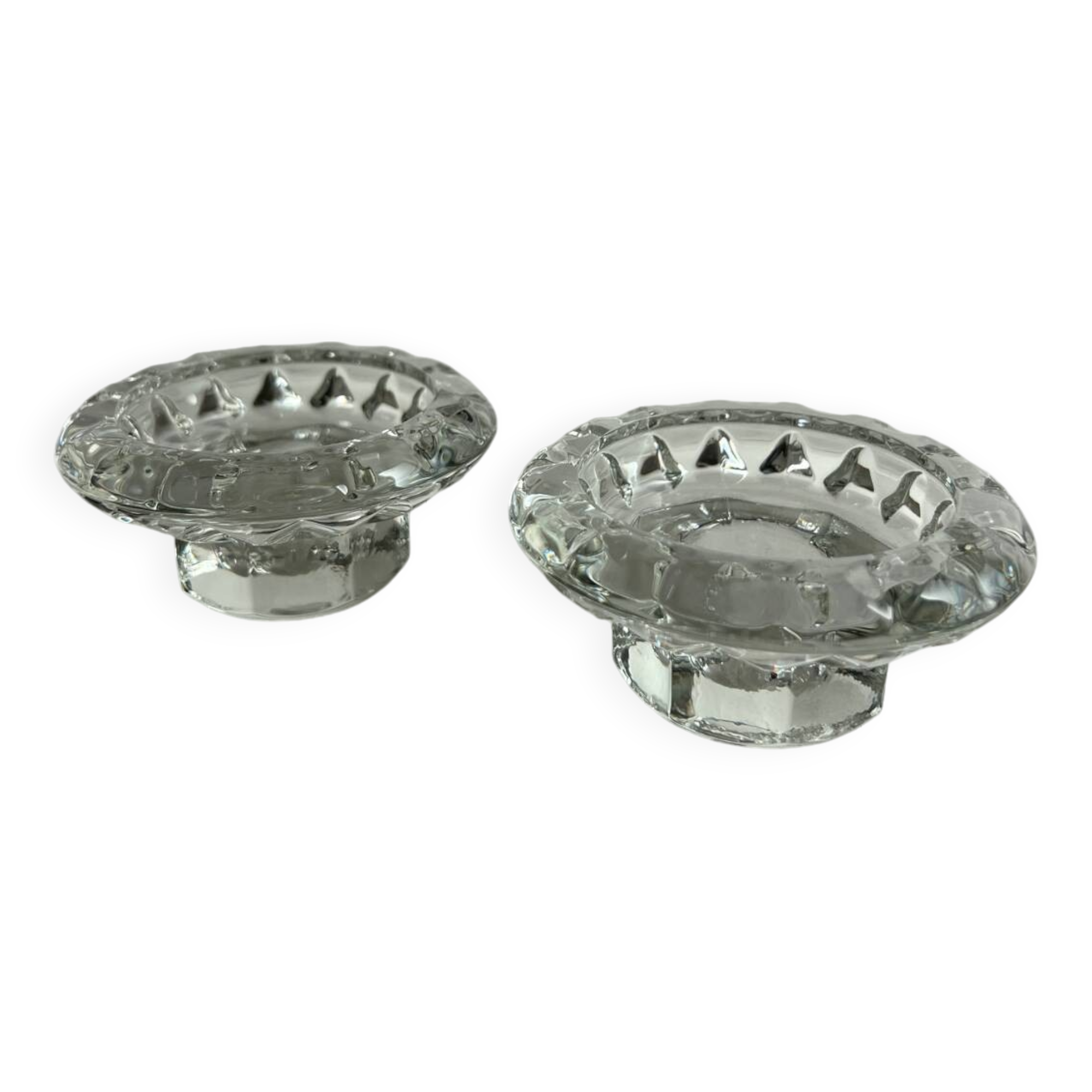 Set of 2 moulded glass candle holders