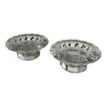 Set of 2 moulded glass candle holders
