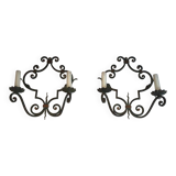 Pair of large decorative wrought iron wall sconces