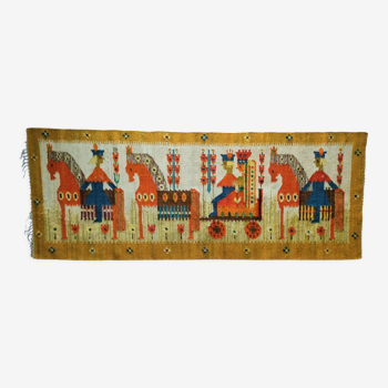 Tapisserie murale kilim laine folkart années 70 214 cm