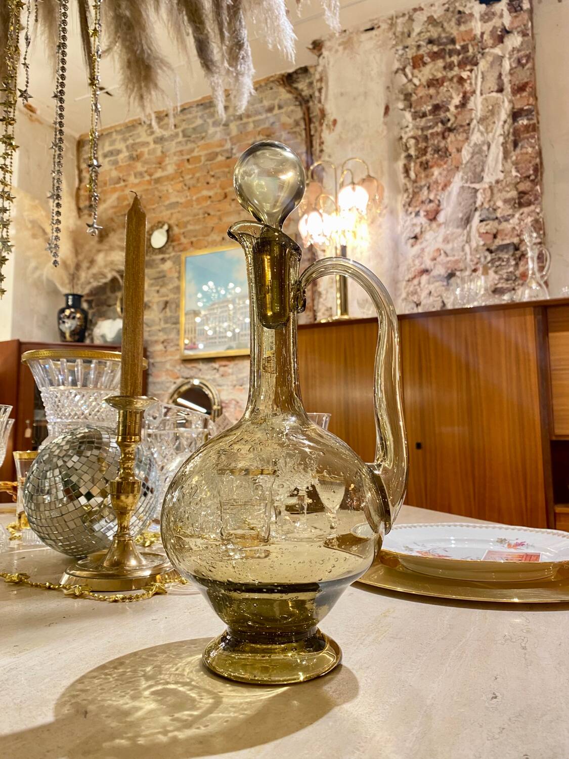 Smoked blown glass carafe