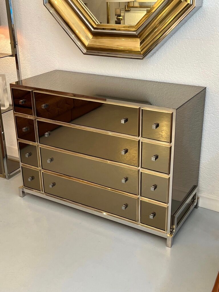 Michel Pigneres chest of drawers glass, brass and chrome around 1970