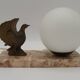 French Art Deco table lamp, bird motif, marble base, white glass globe 4477