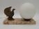French Art Deco table lamp, bird motif, marble base, white glass globe 4477