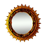 Golden wooden sun mirror, France, 1980, 70cm