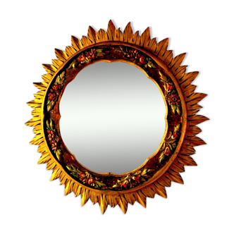 Golden wooden sun mirror, France, 1980, 70cm