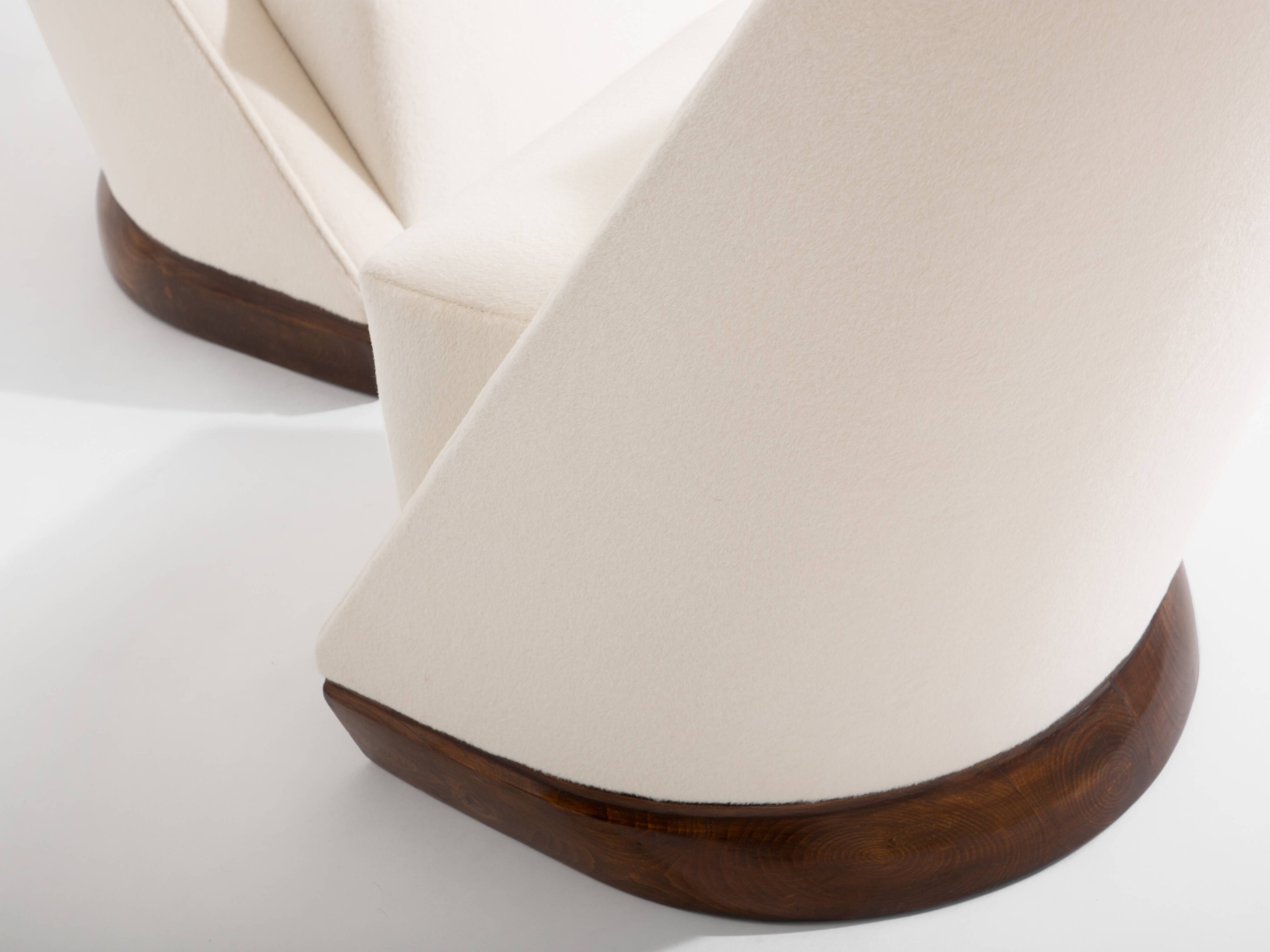 Louis Sognot pair of modernist armchairs in walnut and alpaca, 1927