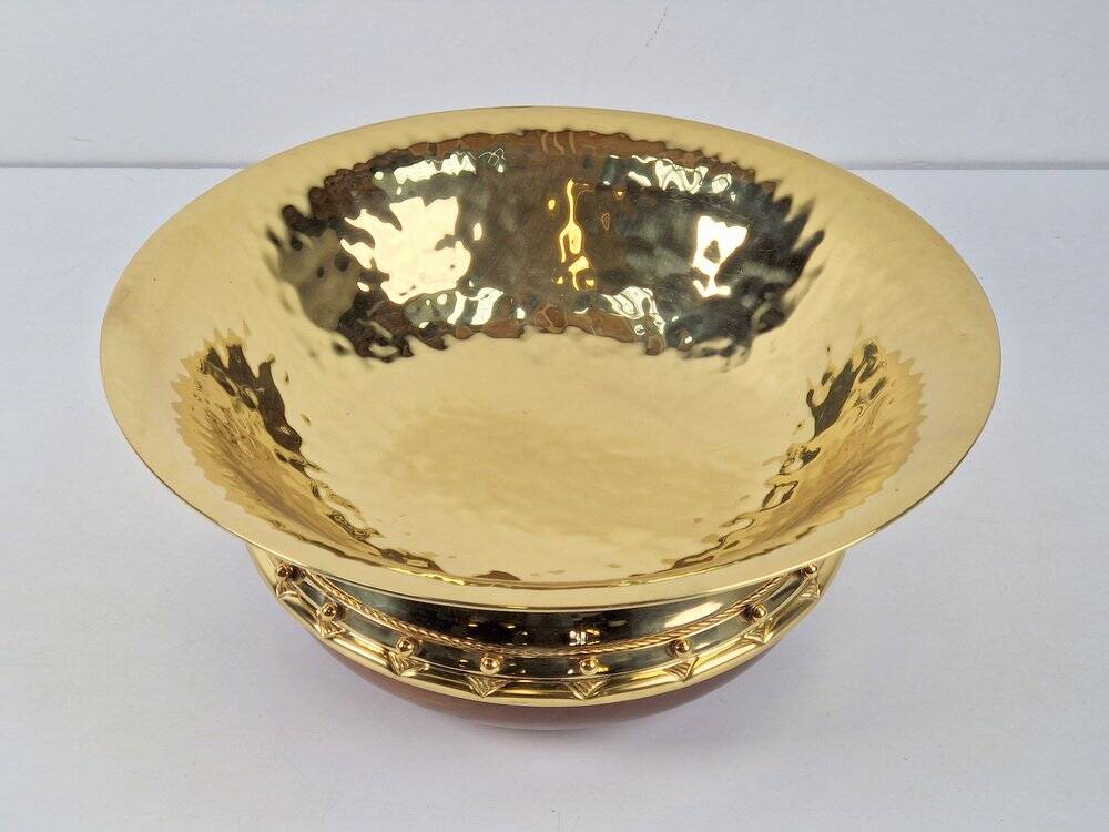Vintage Valenti Gold Plated Centerpiece Bowl on Walnut Base, 1990s