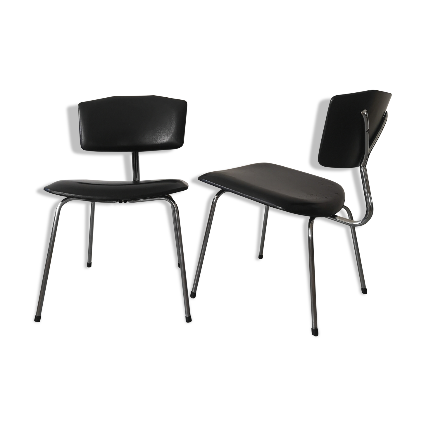 Pair of heaters design in black skai leather and metal, 1970