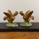 Bronze and marble bookends representing 2 roosters