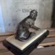 Art Deco Panther in patinated cast iron on a base of onyx and black marble